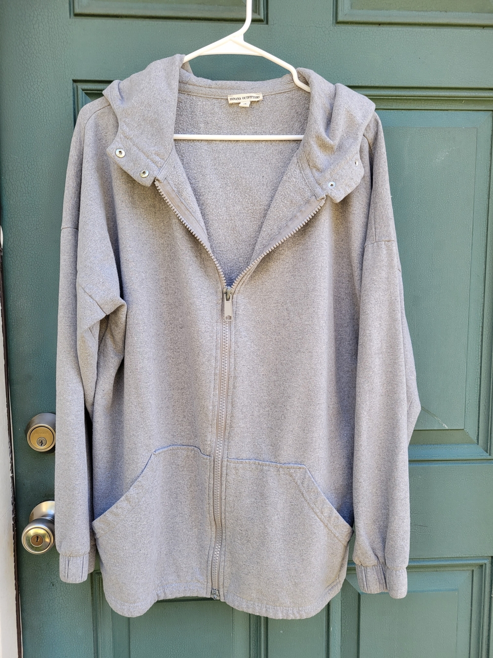 Zenana Outfitters Full Zip Hoodie Fleece Jacket Gray 1X